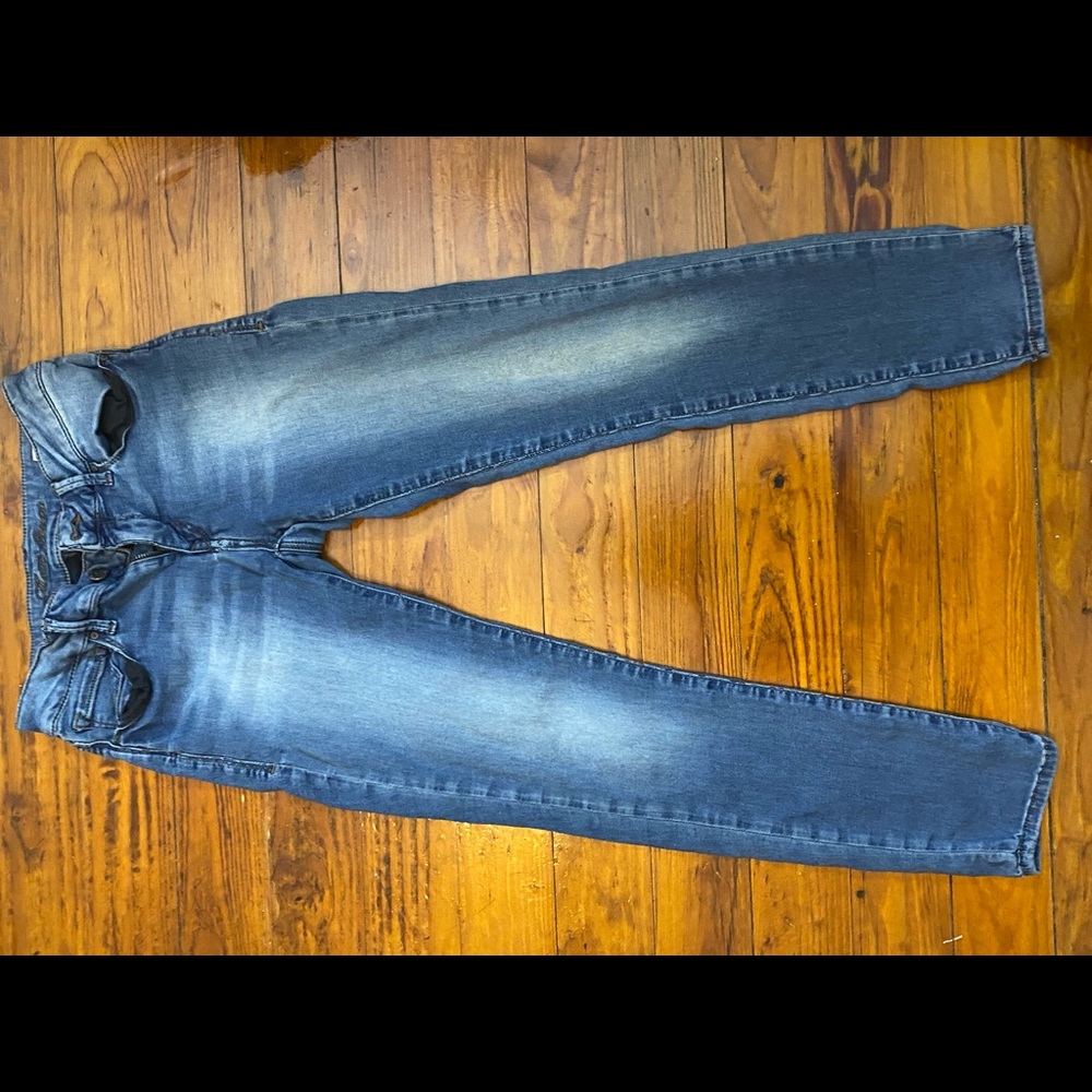 mid rise dark wash skinny jeans